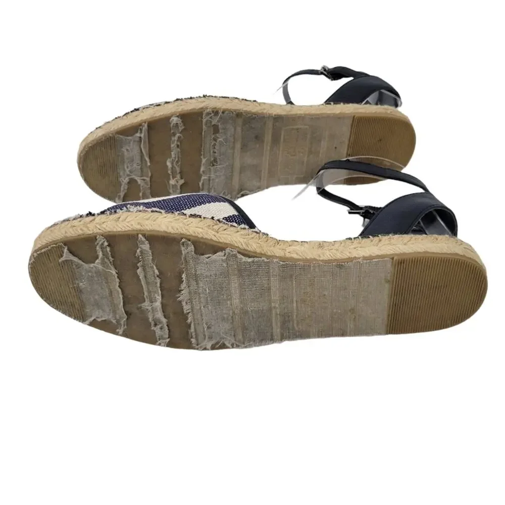 Sam Edelman Vivian Closed Toe Espadrille Size 8.5 Blue Cream Stripe Ankle Strap